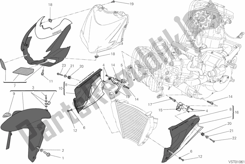 All parts for the Fairing of the Ducati Streetfighter 848 USA 2012